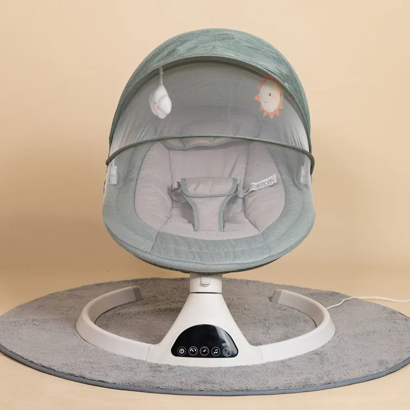 Columpio eléctrico portátil para bebé con capota y mosquitera, color verde